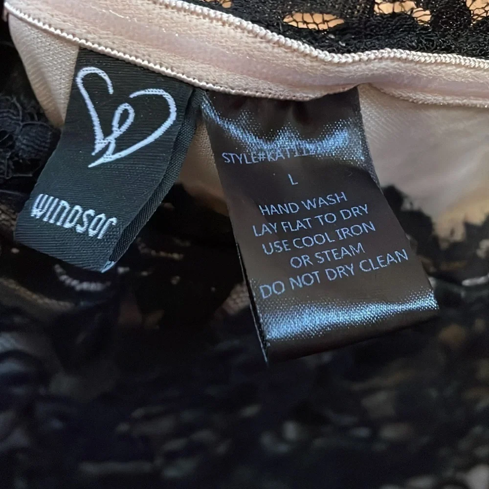 Windsor women’s size Large dress black nude lace velvet gown party maxi slit - Picture 5 of 10